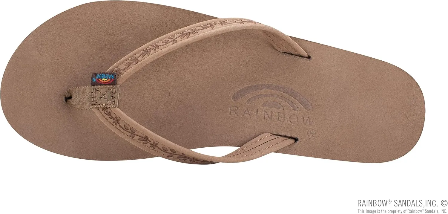 Rainbow Sandals Ladies Las Flores - Single Layer Premier Leather with a Floral 1/2" Narrow Strap