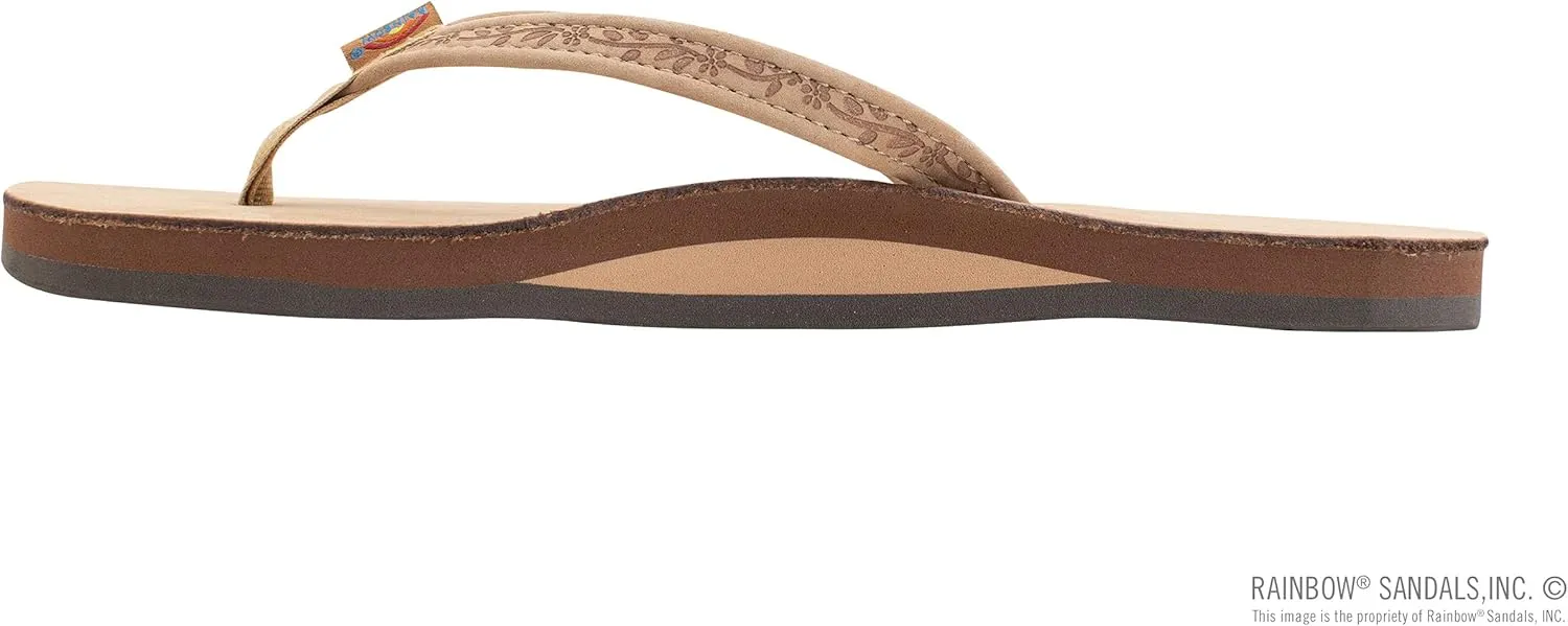 Rainbow Sandals Ladies Las Flores - Single Layer Premier Leather with a Floral 1/2" Narrow Strap