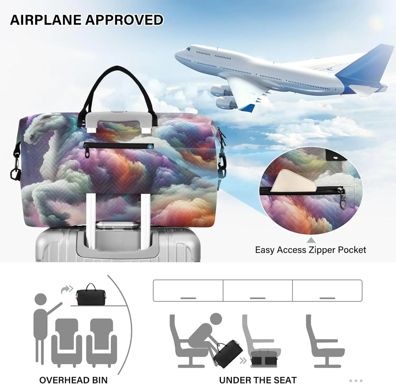 Rainbow Unicorn Nebula Duffle Travel Bags Toiletry Bag Set of 2, Modern Womens Small Duffel Bag Weekender Bag