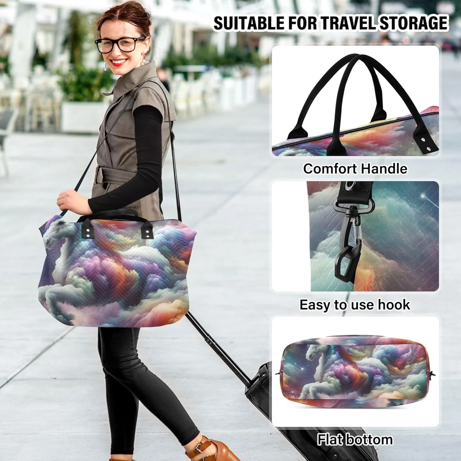 Rainbow Unicorn Nebula Duffle Travel Bags Toiletry Bag Set of 2, Modern Womens Small Duffel Bag Weekender Bag