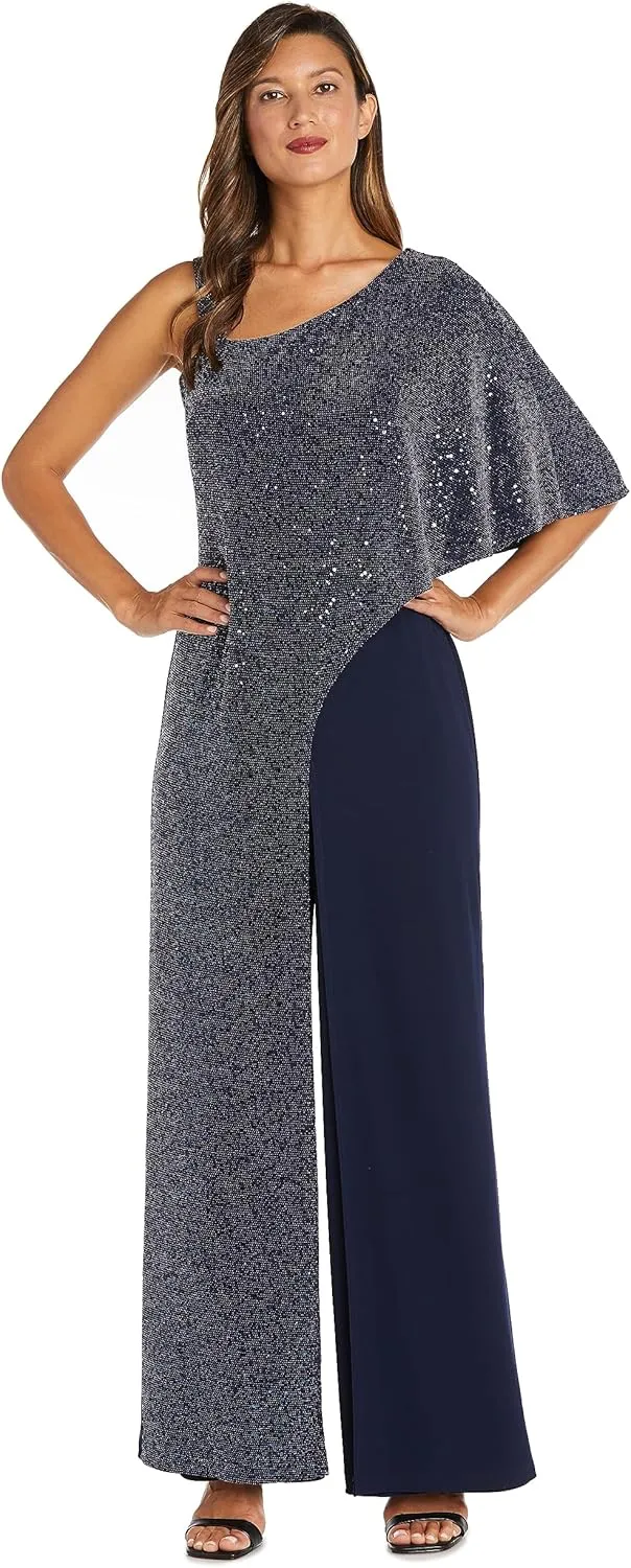 R&M Richards Womens Knit One Shoulder Jumpsuit