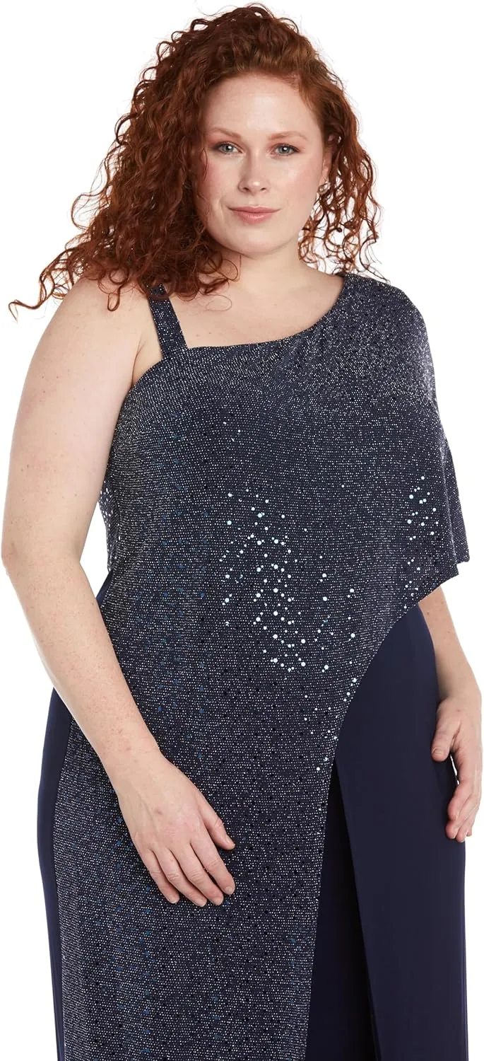 R&M Richards Womens Knit One Shoulder Jumpsuit