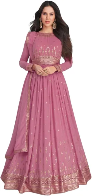 Ready To Wear Indian/Pakistani Party Wear Women's Embroidery Faux Georgette Anarkali Floral Gown For Women (9293)