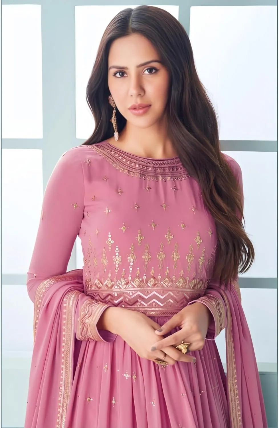 Ready To Wear Indian/Pakistani Party Wear Women's Embroidery Faux Georgette Anarkali Floral Gown For Women (9293)