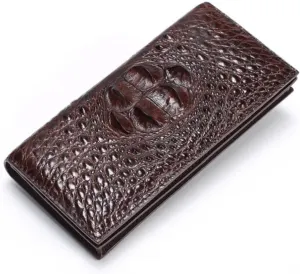 Real Crocodile Leather Men's Long Wallet Luxury Alligator Skin Genuine Leather Purses Money Bag for Men (Head Brown)