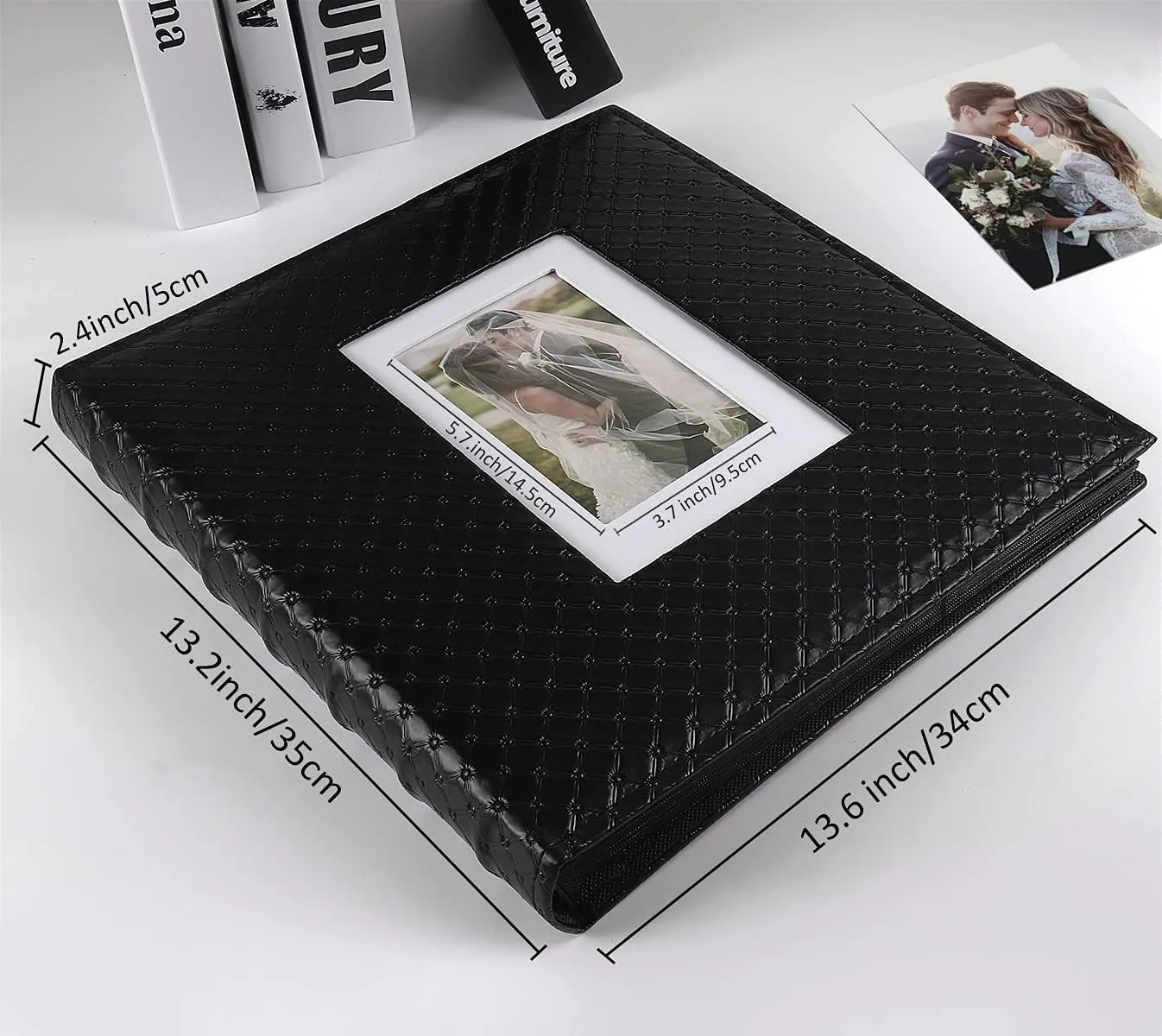 RECUTMS Photo Album for 4x6 Pictures 600 Pockets Black Inner Page Button Grain Leather Cover of Large Capacity Pictures Album Book Birthday Christmas Wedding Anniversary Memory (Black)