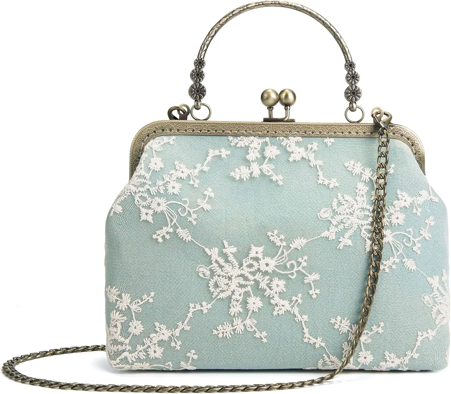 Rejolly Women Vintage Kiss Lock Top Handle Handbag Evening Purse Crossbody Shoulder Bag with Chain Strap