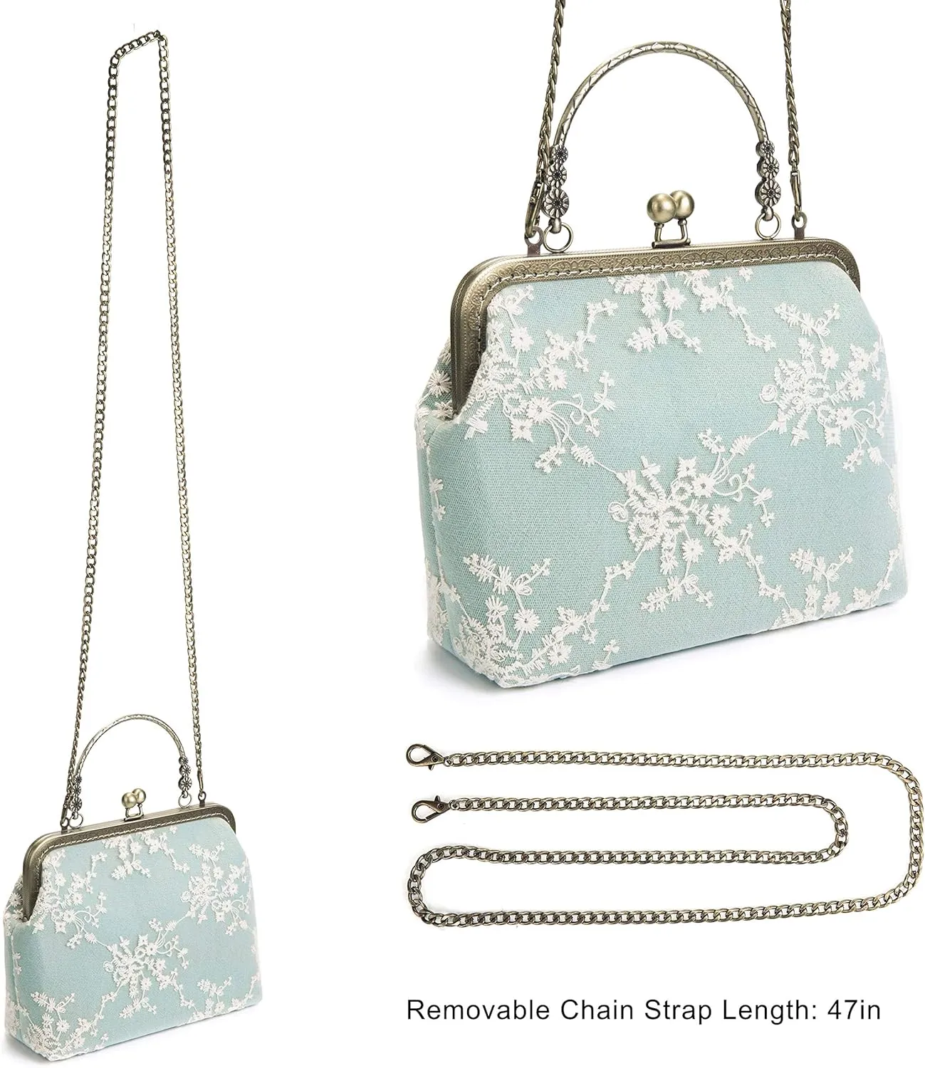 Rejolly Women Vintage Kiss Lock Top Handle Handbag Evening Purse Crossbody Shoulder Bag with Chain Strap