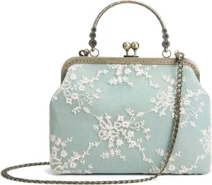 Rejolly Women Vintage Kiss Lock Top Handle Handbag Evening Purse Crossbody Shoulder Bag with Chain Strap