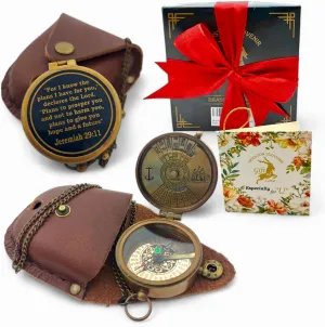 Religious Gifts for Men Engraved Compass for I Know The Plans - God, Camping Compass Christian Gifts Catholic Boys Girls Baptism Communion Religous Compass for Women Mens Boy Gift Leather case compass