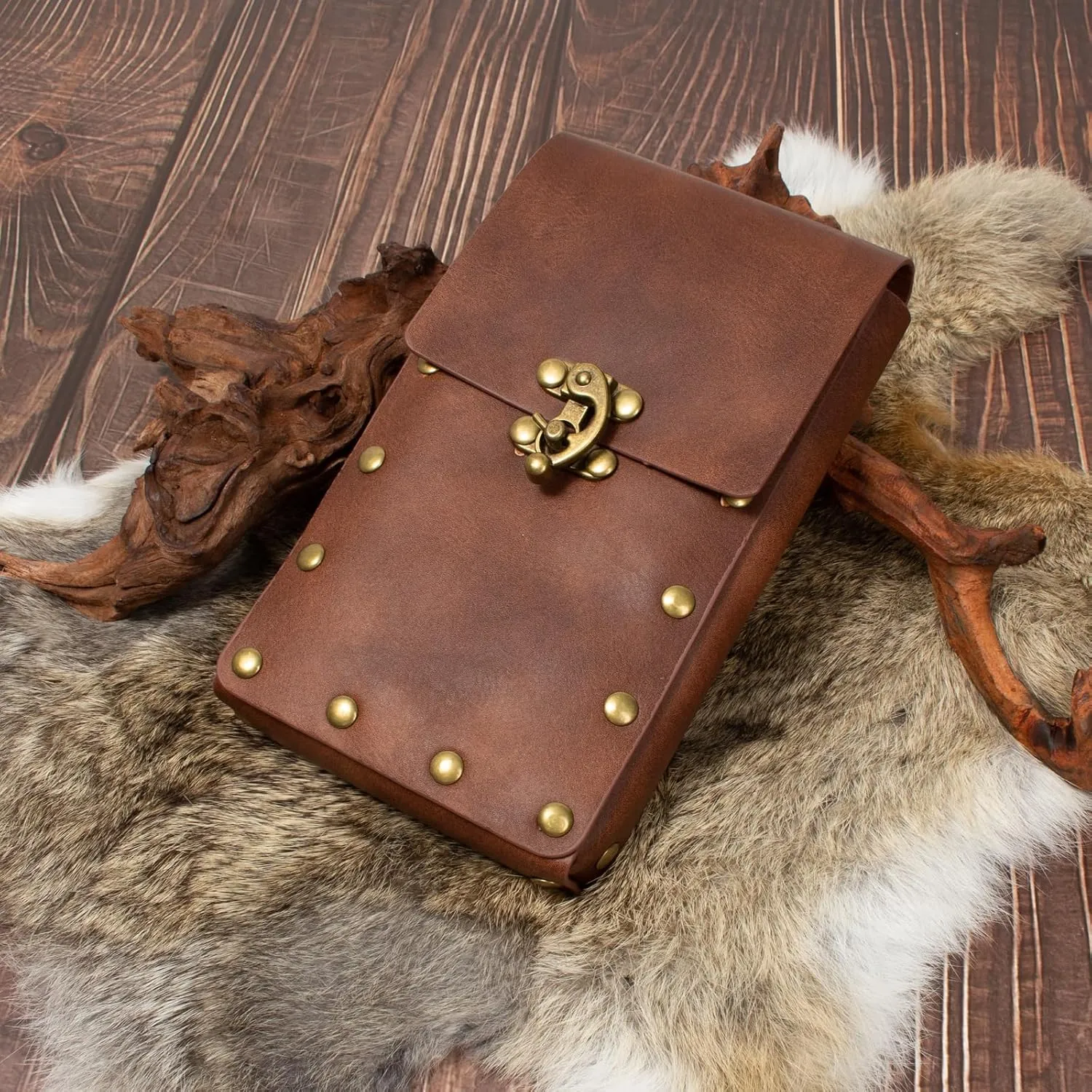 Renaissance Belt Pouch Coin Purse Potion Bottle Skirt Hike Set Medieval Festival Costume Accessories for Halloween (4-Brown)