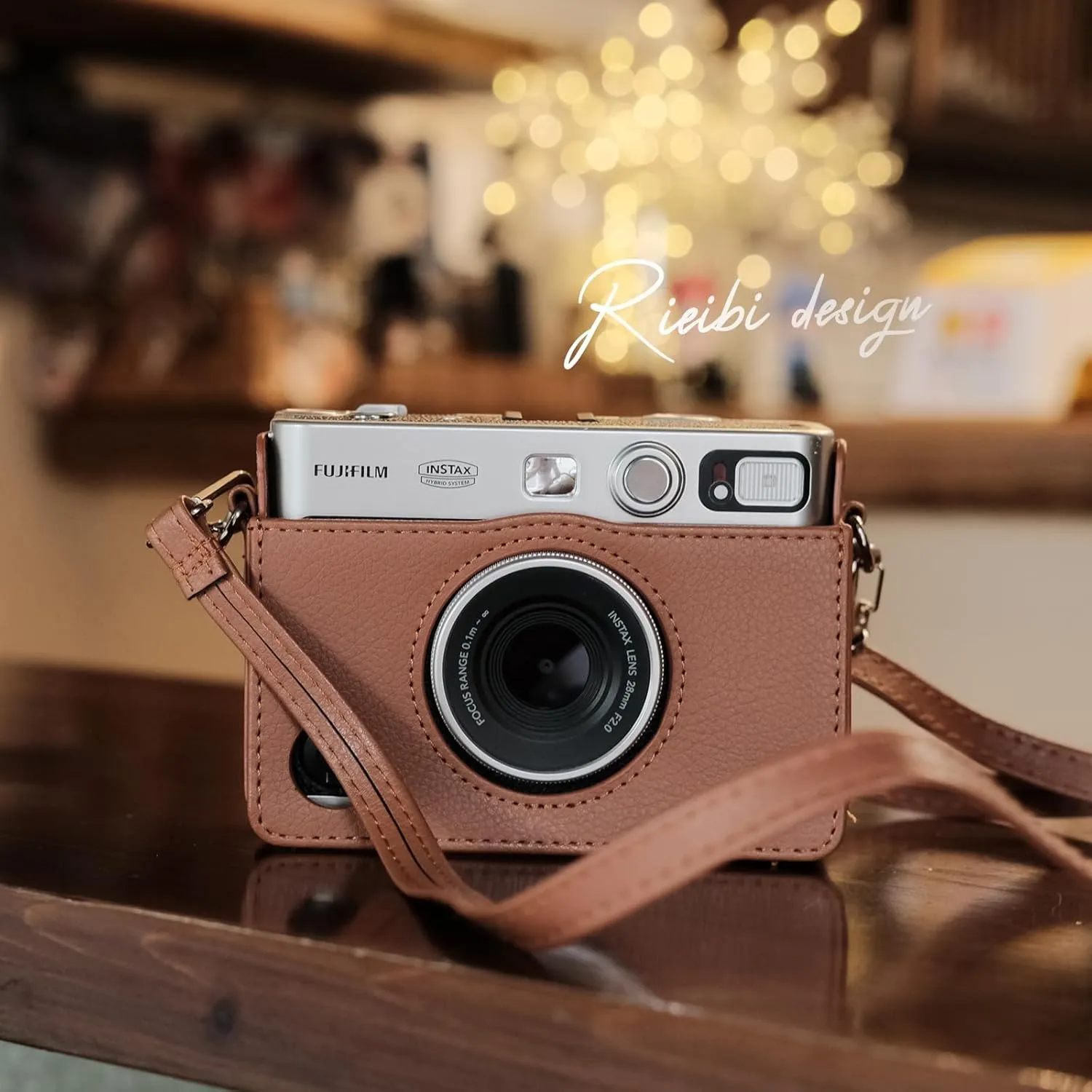 Rieibi Mini EVO Case - Vintage PU Leather Protective Case for Fuji Instax Mini EVO Instant Camera - Removable cover with Adjustable Shoulder Strap Battery Charging Port - Brown