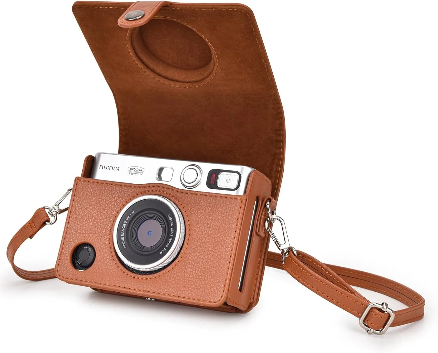 Rieibi Mini EVO Case - Vintage PU Leather Protective Case for Fuji Instax Mini EVO Instant Camera - Removable cover with Adjustable Shoulder Strap Battery Charging Port - Brown