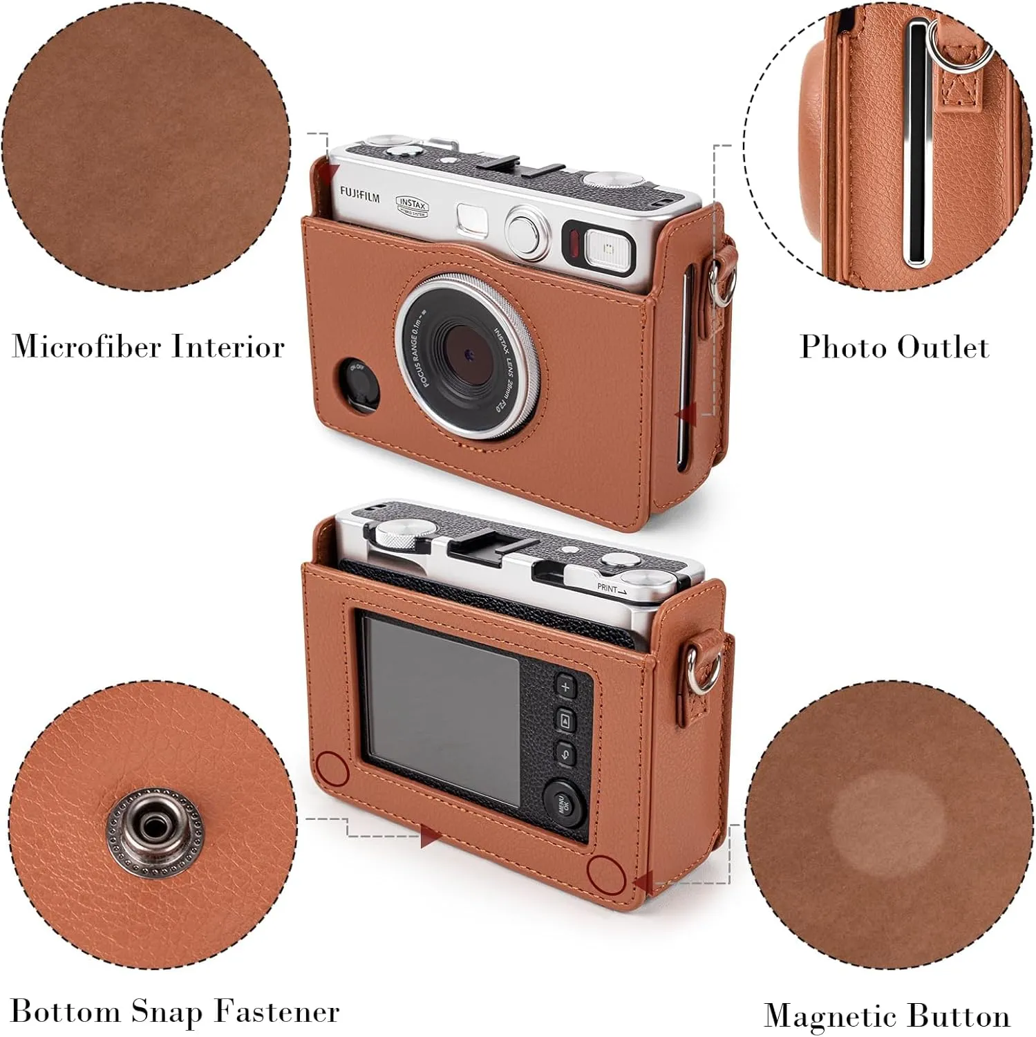Rieibi Mini EVO Case - Vintage PU Leather Protective Case for Fuji Instax Mini EVO Instant Camera - Removable cover with Adjustable Shoulder Strap Battery Charging Port - Brown