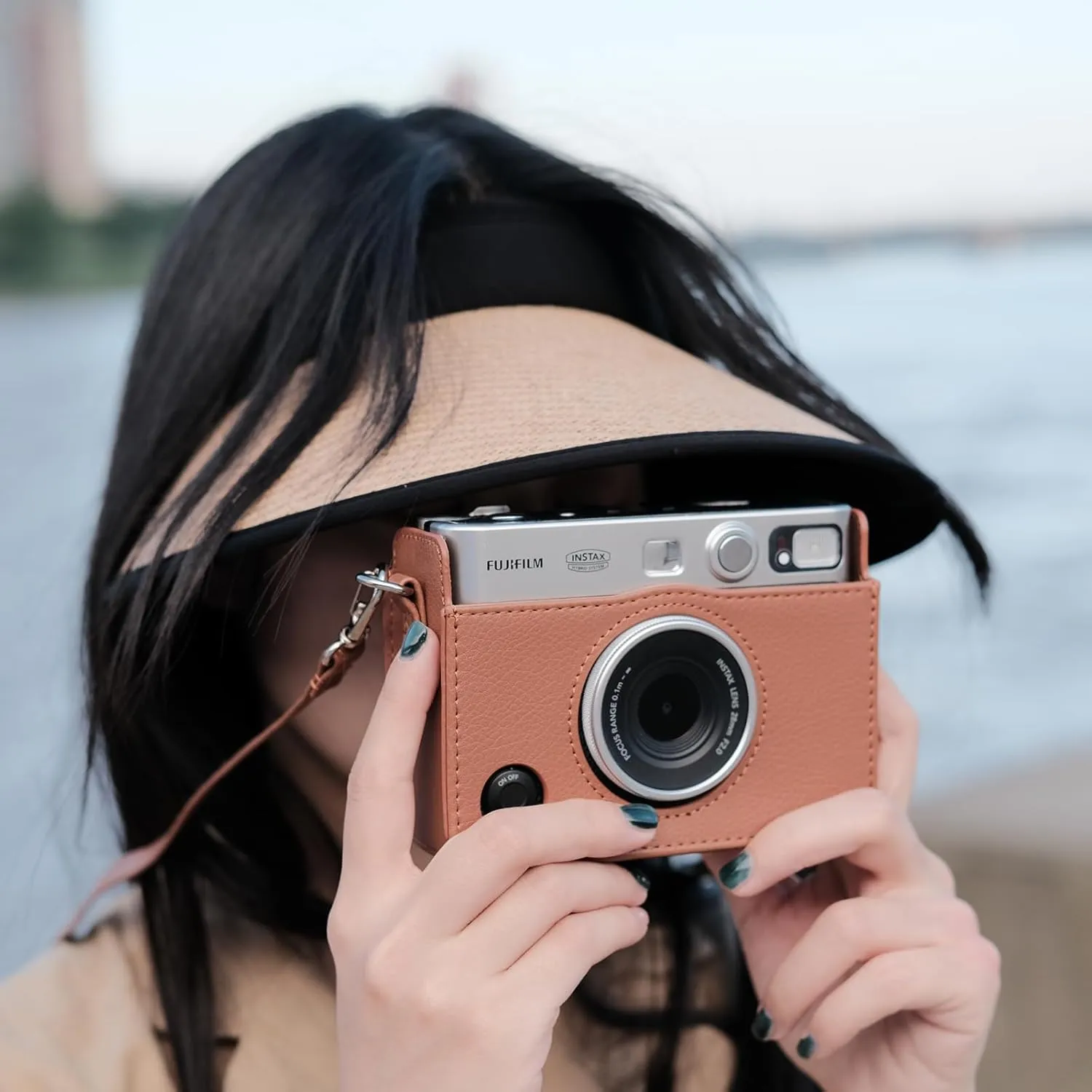 Rieibi Mini EVO Case - Vintage PU Leather Protective Case for Fuji Instax Mini EVO Instant Camera - Removable cover with Adjustable Shoulder Strap Battery Charging Port - Brown