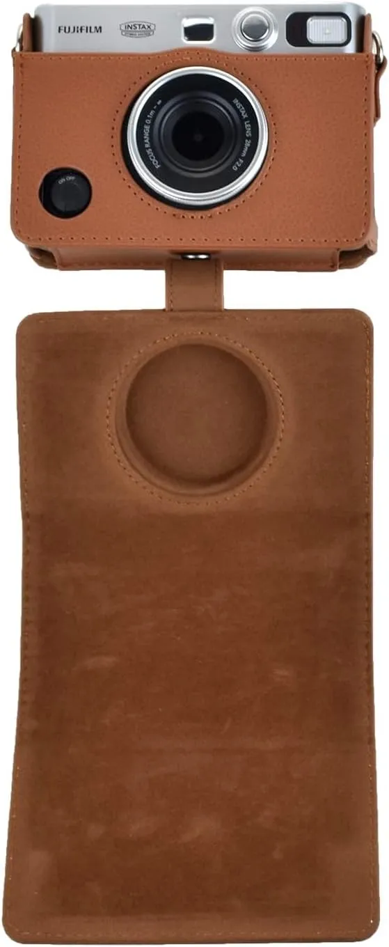 Rieibi Mini EVO Case - Vintage PU Leather Protective Case for Fuji Instax Mini EVO Instant Camera - Removable cover with Adjustable Shoulder Strap Battery Charging Port - Brown
