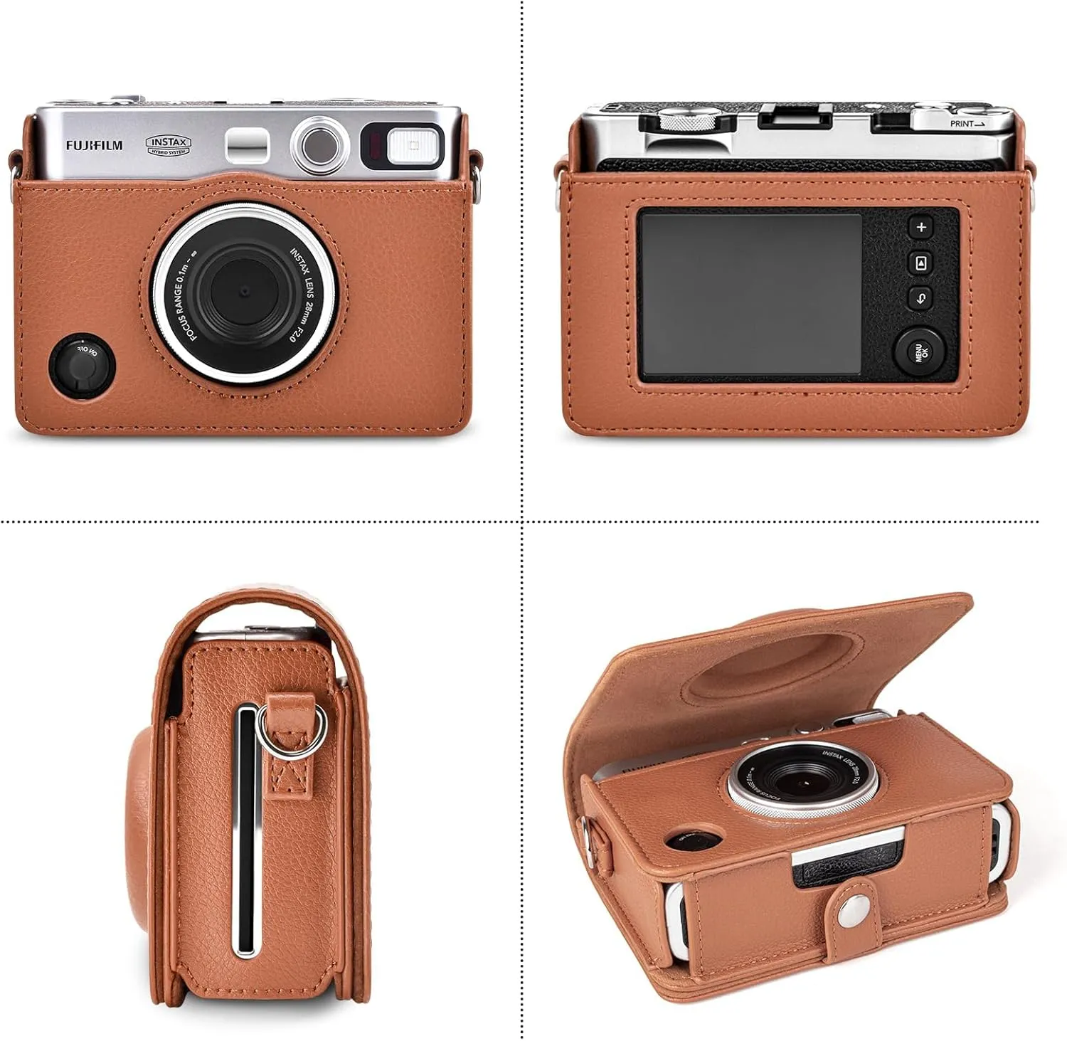 Rieibi Mini EVO Case - Vintage PU Leather Protective Case for Fuji Instax Mini EVO Instant Camera - Removable cover with Adjustable Shoulder Strap Battery Charging Port - Brown