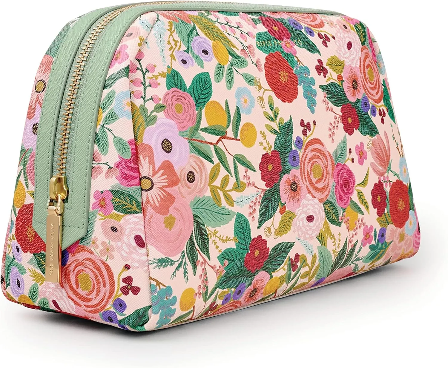 RIFLE PAPER CO. Garden Party Large Cosmetic Pouch for Storing Small Accessories, Includes Gold Zipper, Printed in Full Color with Stylized Pattern and Foil Stamped Logo
