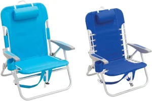 Rio Beach Big Boy 4-Position 13" High Seat Backpack Beach or Camping Folding Chair, Turquoise & Rio Beach lace-up Suspension Folding Backpack Beach Chair, Light Blue