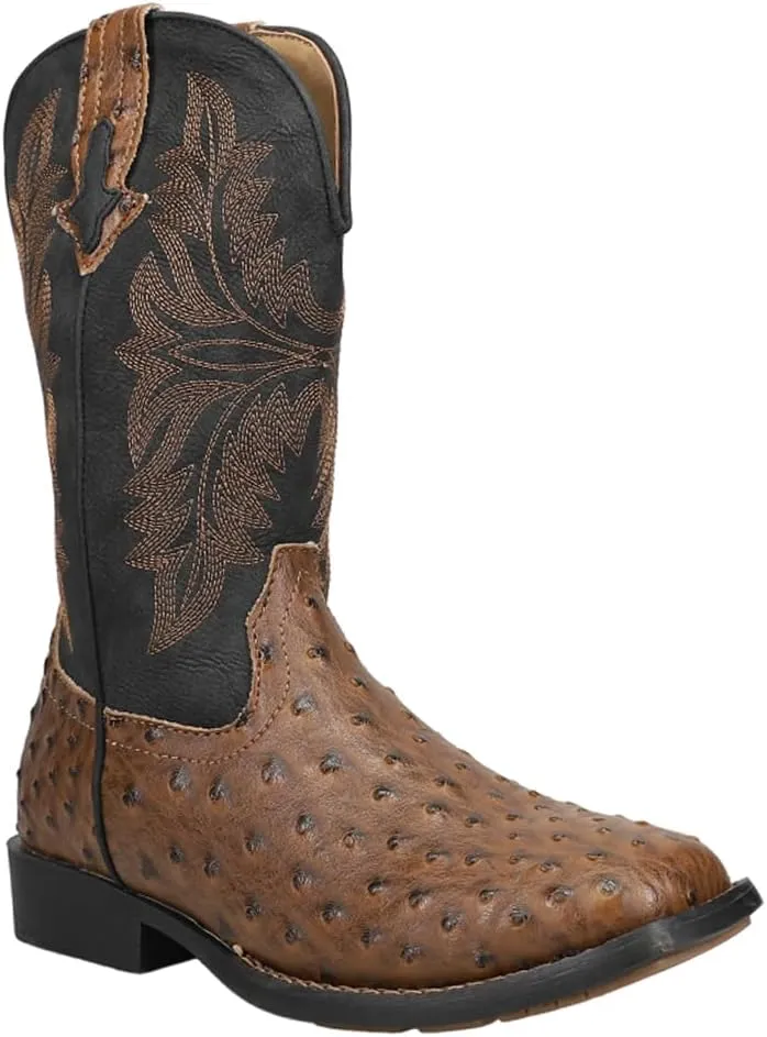 ROPER Kids Boys Jed Ostrich Square Toe Casual Boots Mid Calf - Brown