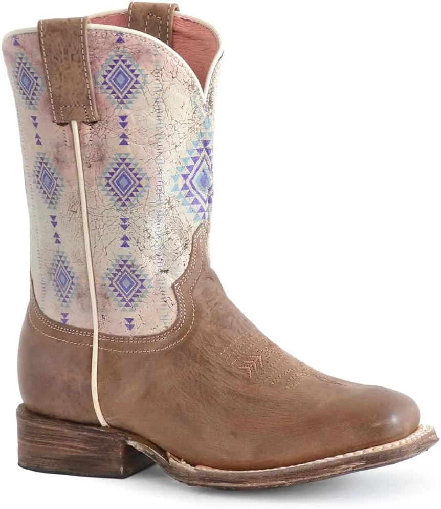 ROPER Kids Girls Az Aztec Southwest Square Toe Casual Boots Mid Calf - Brown