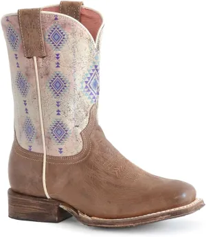 ROPER Kids Girls Az Aztec Southwest Square Toe Casual Boots Mid Calf - Brown