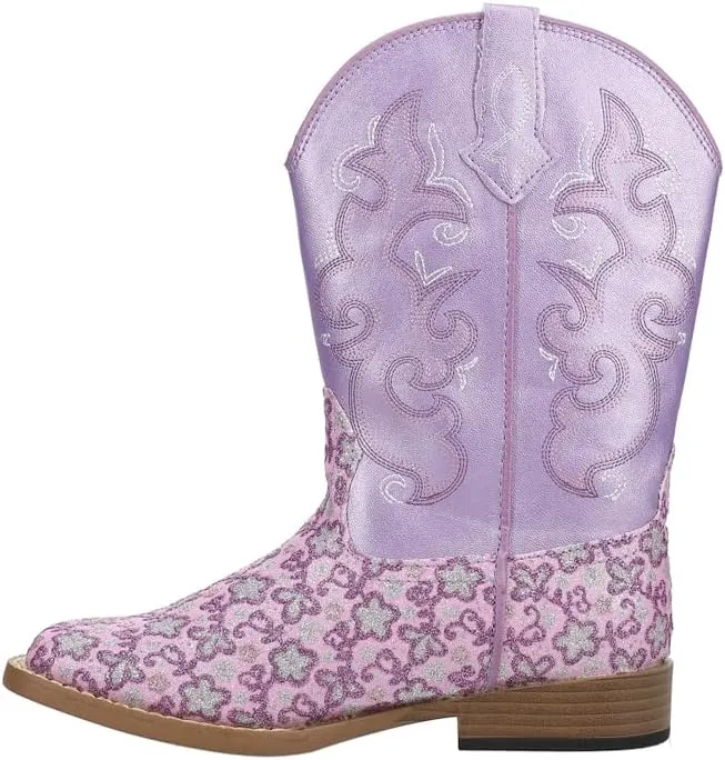 ROPER Kids Girls Floral Glitter Square Toe Casual Boots Mid Calf - Purple