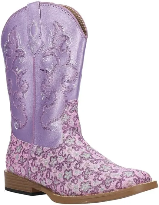 ROPER Kids Girls Floral Glitter Square Toe Casual Boots Mid Calf - Purple