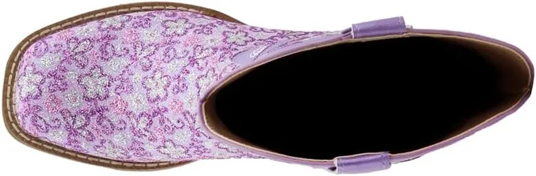 ROPER Kids Girls Floral Glitter Square Toe Casual Boots Mid Calf - Purple