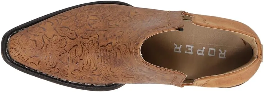 ROPER Womens Ava Embossed Snip Toe Pull On Casual Boots Ankle Low Heel 1-2" - Brown