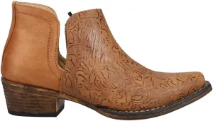 ROPER Womens Ava Embossed Snip Toe Pull On Casual Boots Ankle Low Heel 1-2" - Brown