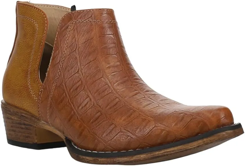 ROPER Womens Ava Print Snip Toe Pull On Casual Boots Ankle Low Heel 1-2" - Brown