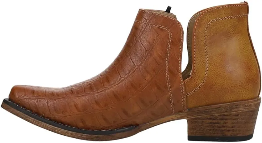 ROPER Womens Ava Print Snip Toe Pull On Casual Boots Ankle Low Heel 1-2" - Brown