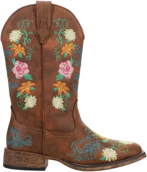 Roper Women's Bailey Floral Western Boot, Tan, 8