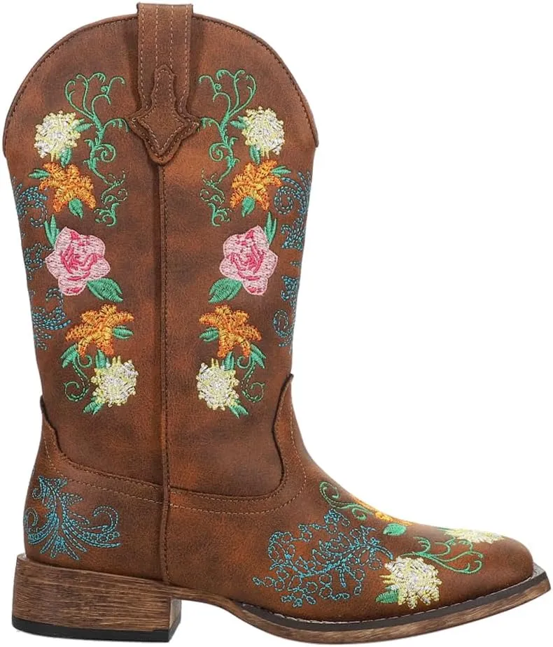 Roper Women's Bailey Floral Western Boot, Tan, 8