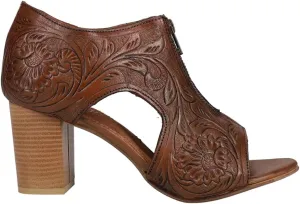 ROPER Womens Mika Floral Embossed Peep Toe Zippered Shootie Pumps Dress Casual Casual Mid Heel 2-3" - Brown