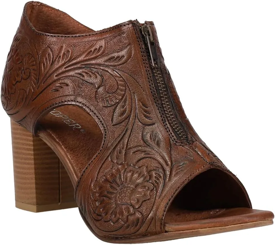 ROPER Womens Mika Floral Embossed Peep Toe Zippered Shootie Pumps Dress Casual Casual Mid Heel 2-3" - Brown