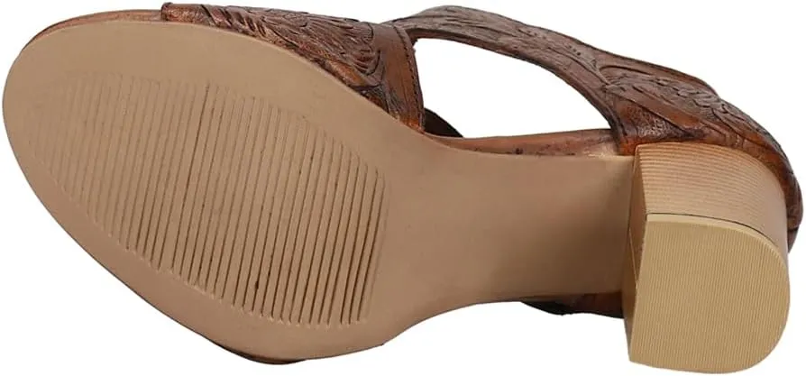 ROPER Womens Mika Floral Embossed Peep Toe Zippered Shootie Pumps Dress Casual Casual Mid Heel 2-3" - Brown