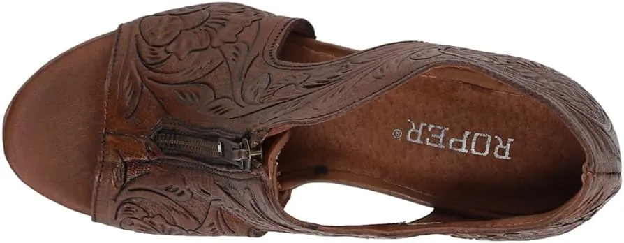 ROPER Womens Mika Floral Embossed Peep Toe Zippered Shootie Pumps Dress Casual Casual Mid Heel 2-3" - Brown