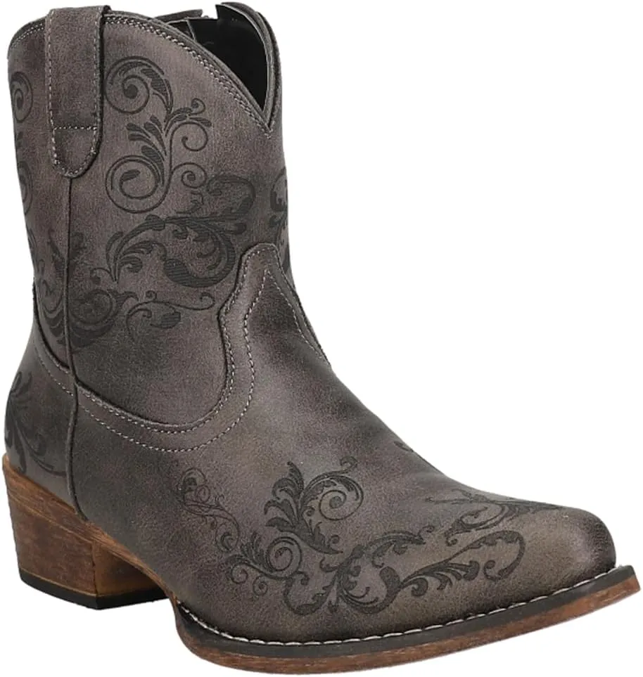 ROPER Womens Short Stuff Embossed Snip Toe Casual Boots Ankle Low Heel 1-2" - Brown