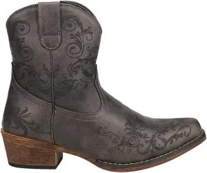 ROPER Womens Short Stuff Embossed Snip Toe Casual Boots Ankle Low Heel 1-2" - Brown
