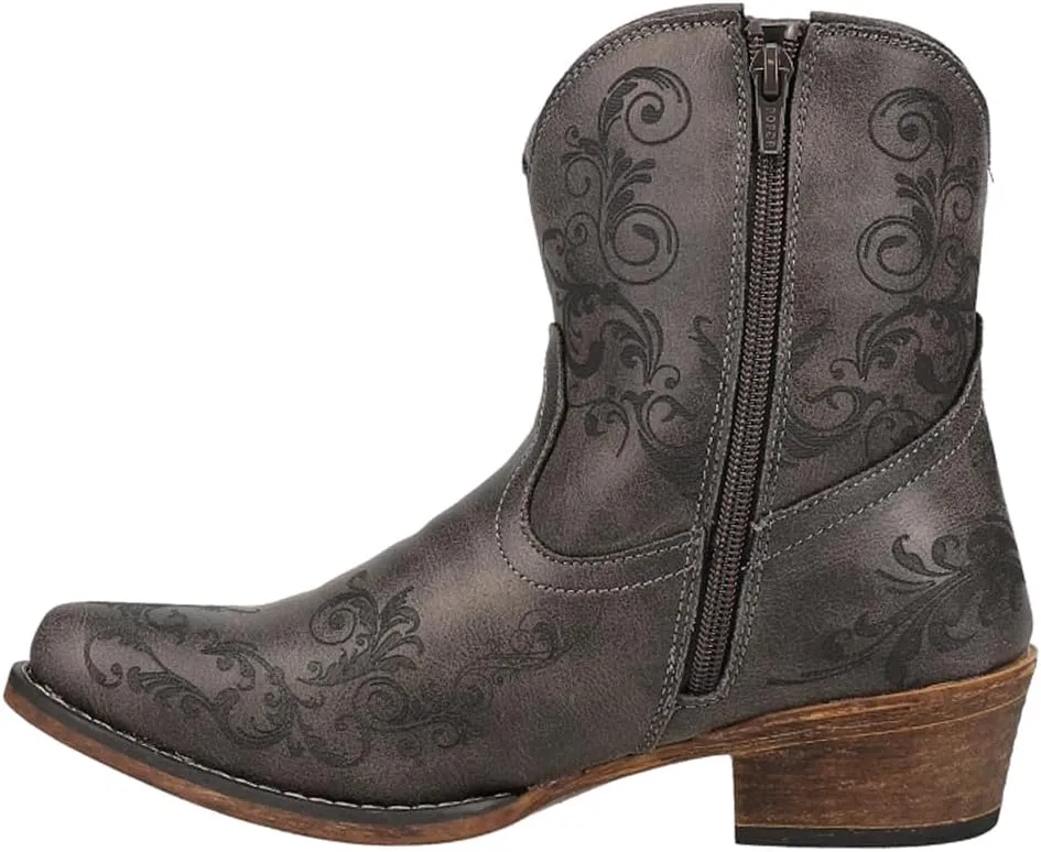 ROPER Womens Short Stuff Embossed Snip Toe Casual Boots Ankle Low Heel 1-2" - Brown
