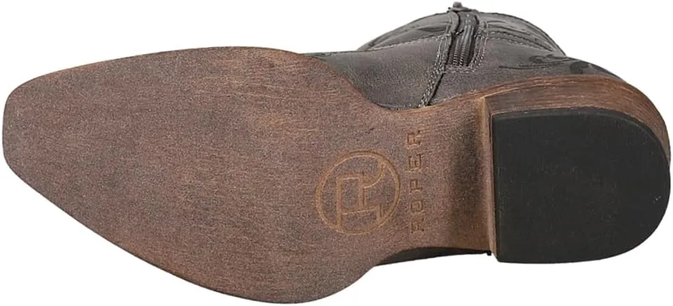 ROPER Womens Short Stuff Embossed Snip Toe Casual Boots Ankle Low Heel 1-2" - Brown