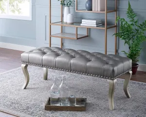 Roundhill Furniture Maxem Tufted Faux Leather Upholstered Seat with Nailhead Trim Bench, Champagne
