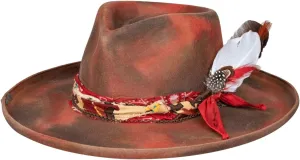 RUEDIGER Retro Wide Brimmed Stiff Fedora Men's and women's Hats,100% Wool Classic Felt Hat,Distressed/Burned Handmade