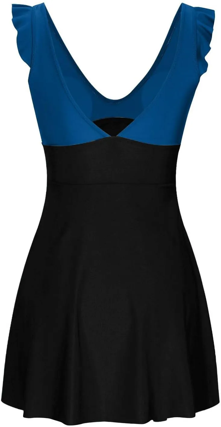 Ruffle One Piece Swimsuits for Women V Neck Ruched Tummy Control Bathing Suits High Cut Monokini Swimwear