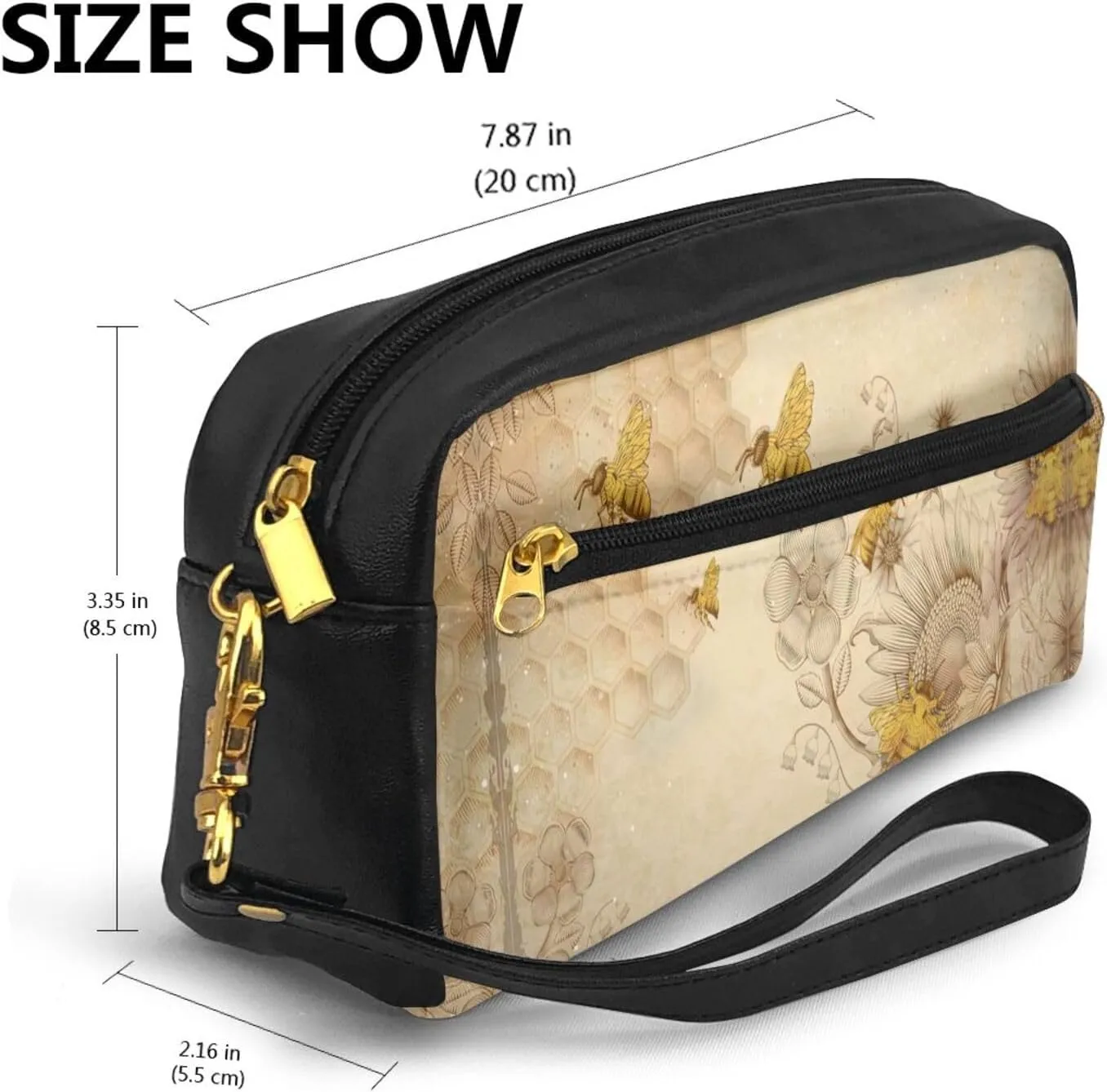 Rural Honey Bees Flowers Print Portable Makeup Bag,Travel-Friendly Design,Versatile Mini Makeup Pouchtion