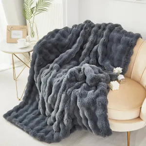 RYNGHIPY Faux Fur Throw, Double-Sided Thick and Warm Blanket for Couch, Plush Fluffy Faux Rabbit Fur Decoration for Sofa, Chair, Bed; Cozy Winter Blanket (Dark Grey, 51''x63'')
