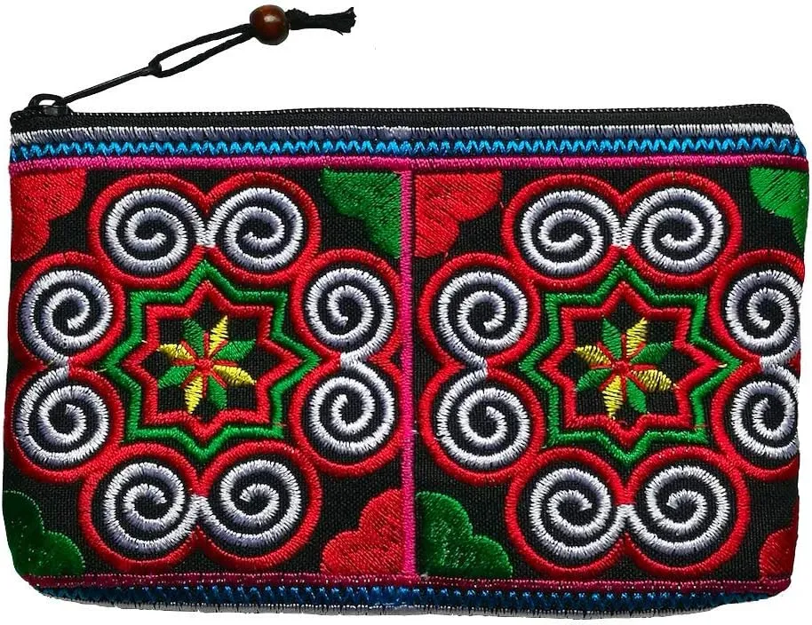Sabai Jai Boho Coin Purse: Handmade Small Embroidered Change Pouch for Women - Colorful, Ethnic, Eco Friendly & Sustainable