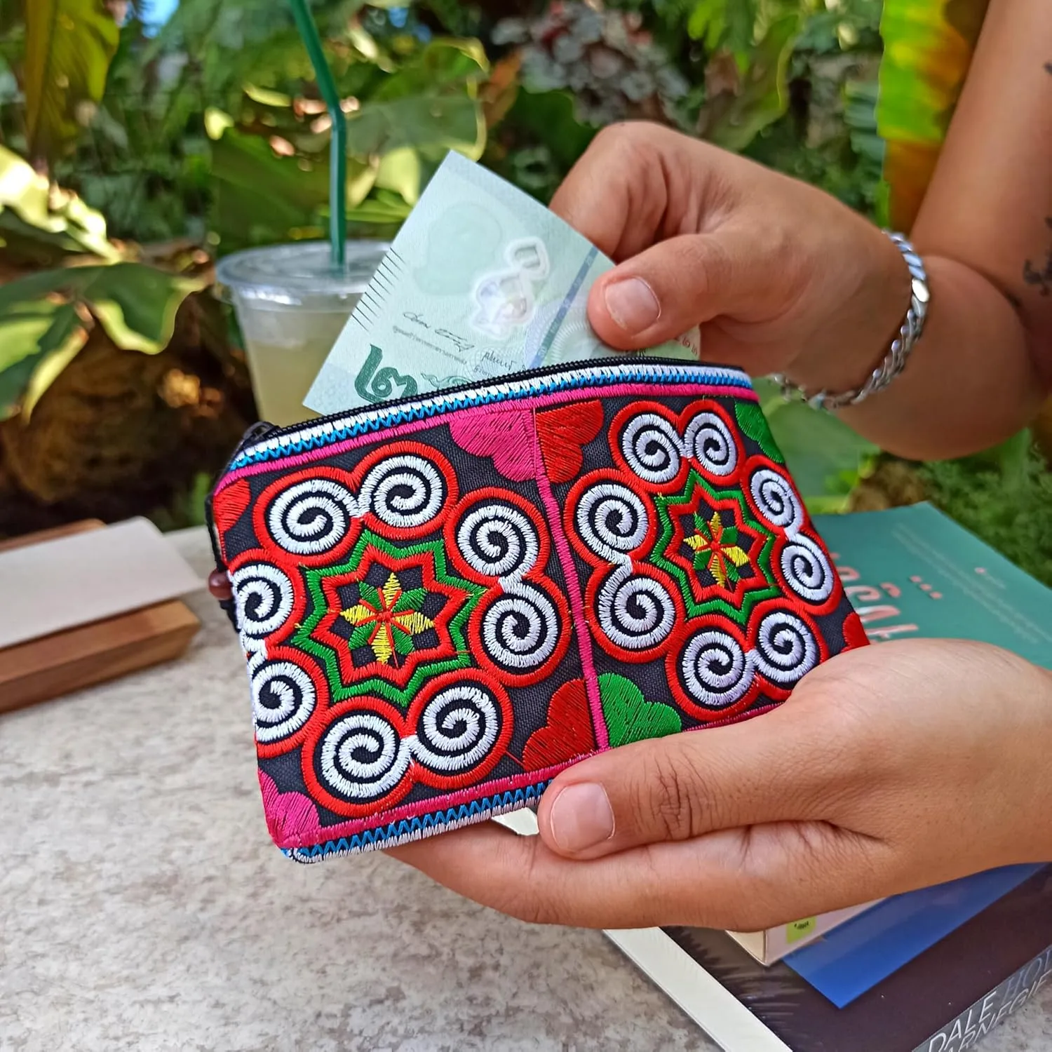 Sabai Jai Boho Coin Purse: Handmade Small Embroidered Change Pouch for Women - Colorful, Ethnic, Eco Friendly & Sustainable